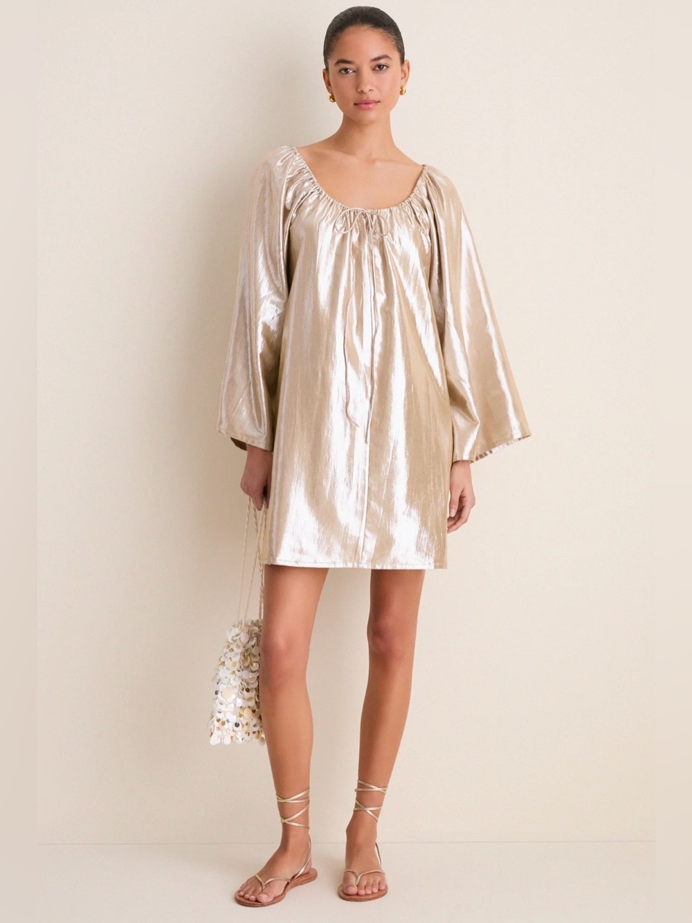 Tuckernuck NEW $198 Cotton/Lurex Claudine Metallic Mini Dress S Gold